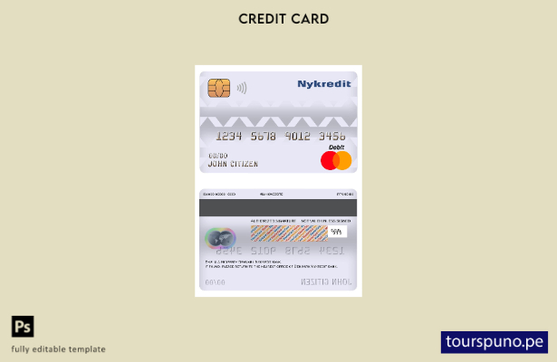 lista para imprimir plantilla de tarjeta de débito maestra del banco Nykredit de
